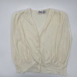 Empire Vintage Gene Stuart Cream Acrylic Sweater Vest Faux Pearl Large